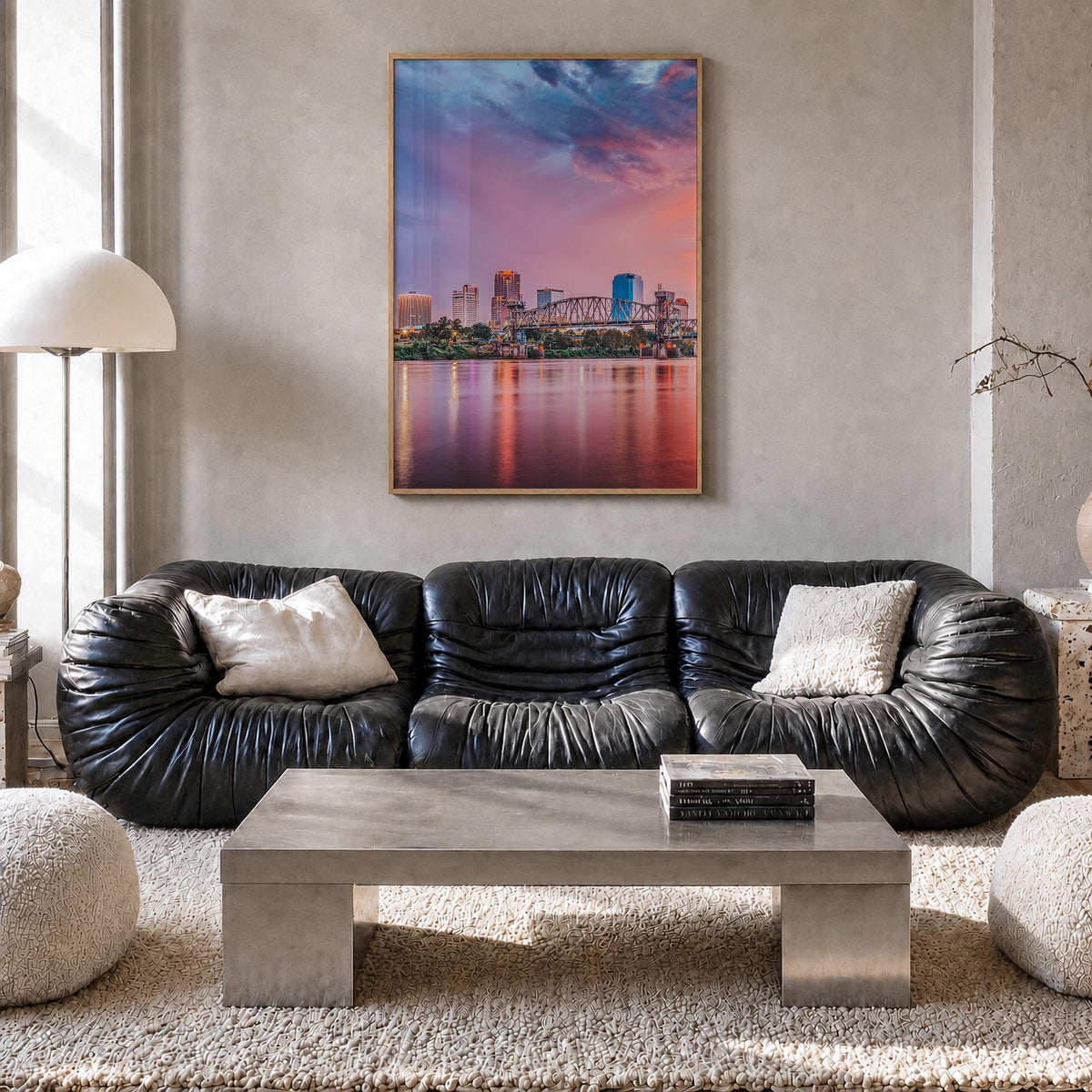Little Rock colorful photo poster of Arkansas, USA – vertical wall art in natural wood frame, hanging on wall