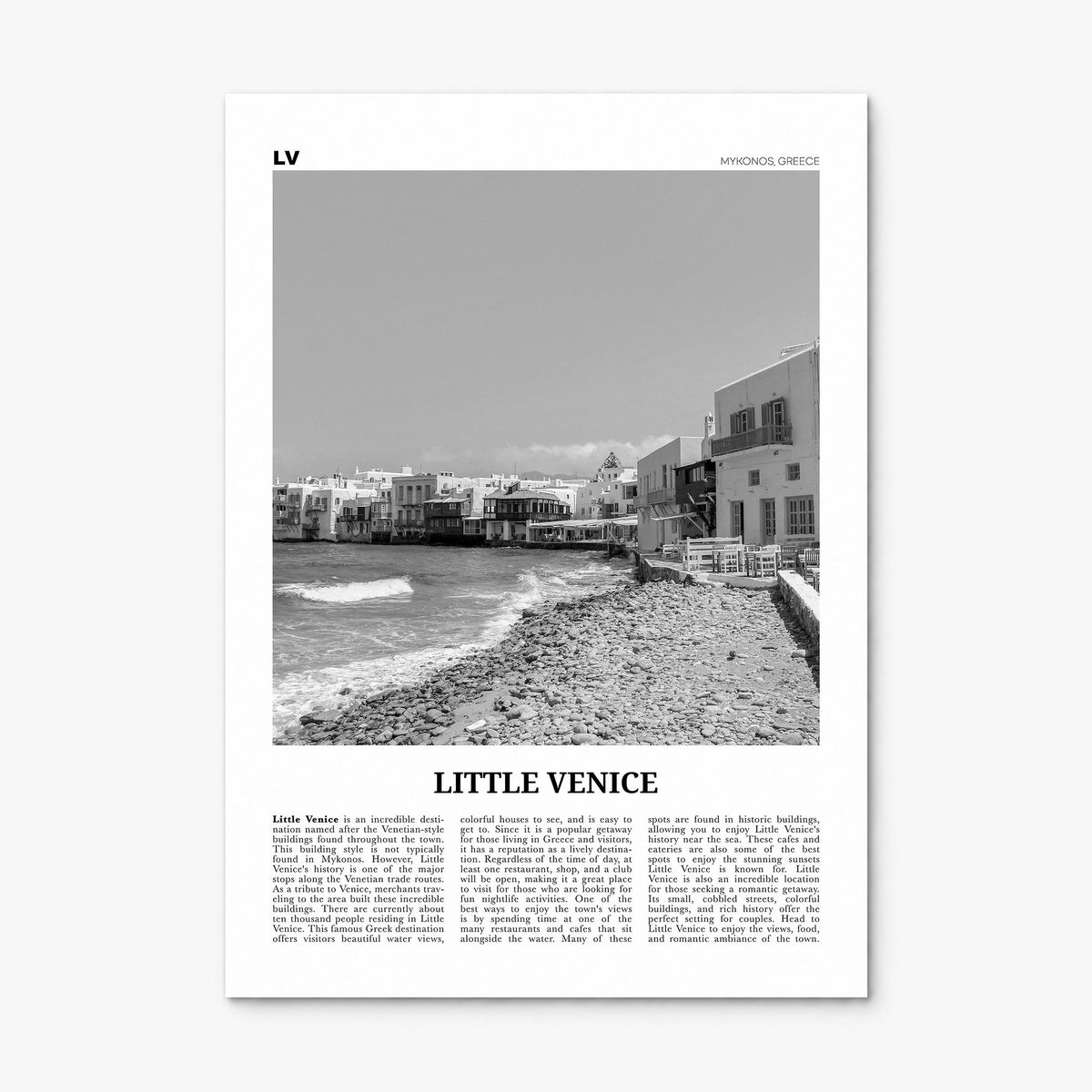 Little Venice, Mykonos Newspaper Poster, print only (unframed)
