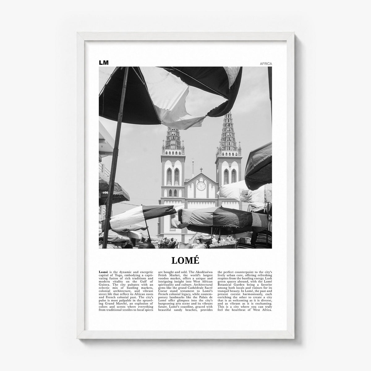 Lomé Newspaper Poster in a white wood frame