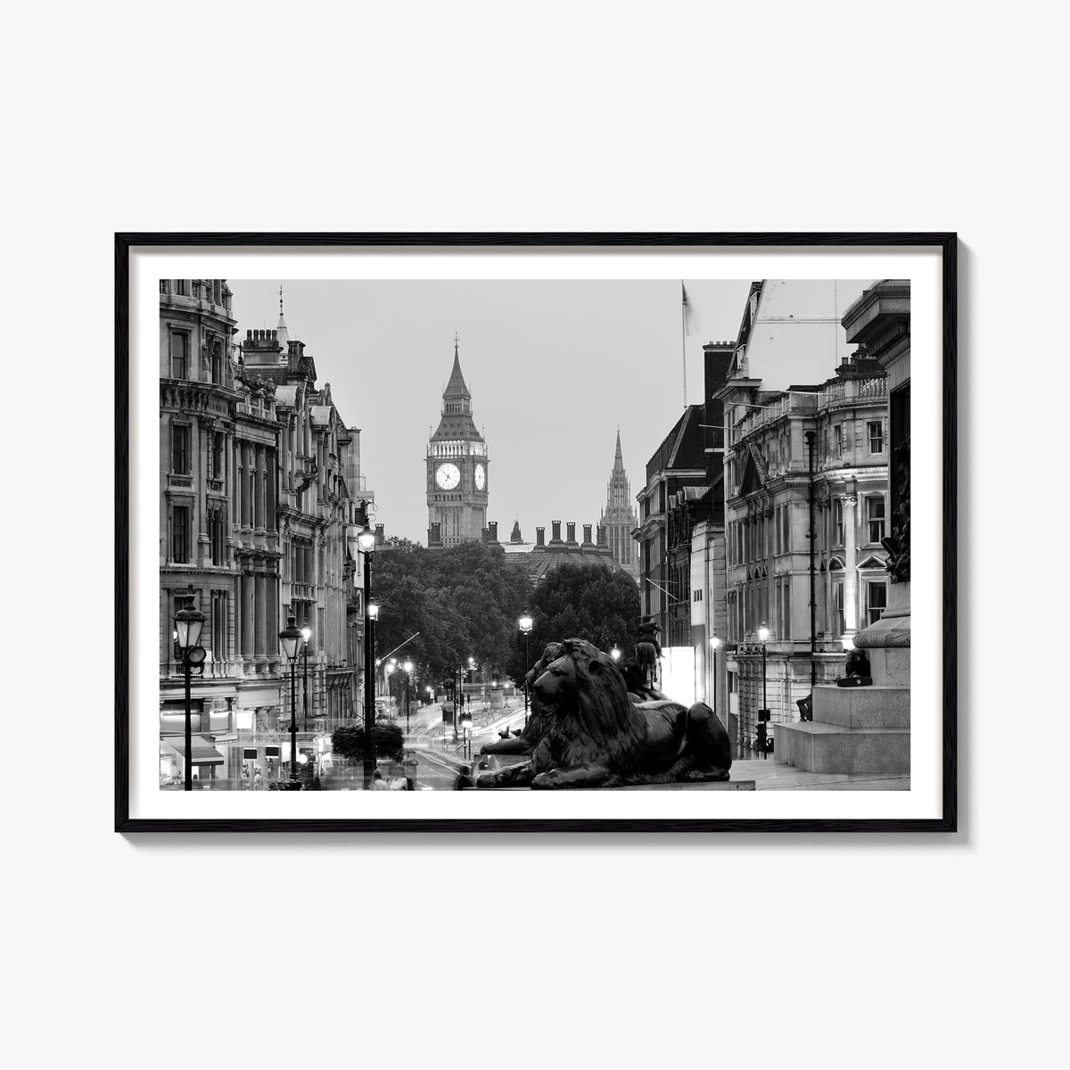 London no. 1 black & white photo poster of England, UK – horizontal wall art, unframed print shown in interior mockup
