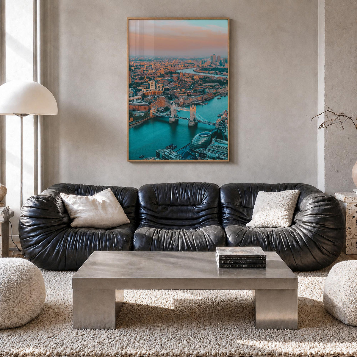 London no. 1 colorful photo poster of England, UK – vertical wall art in natural wood frame, hanging on wall