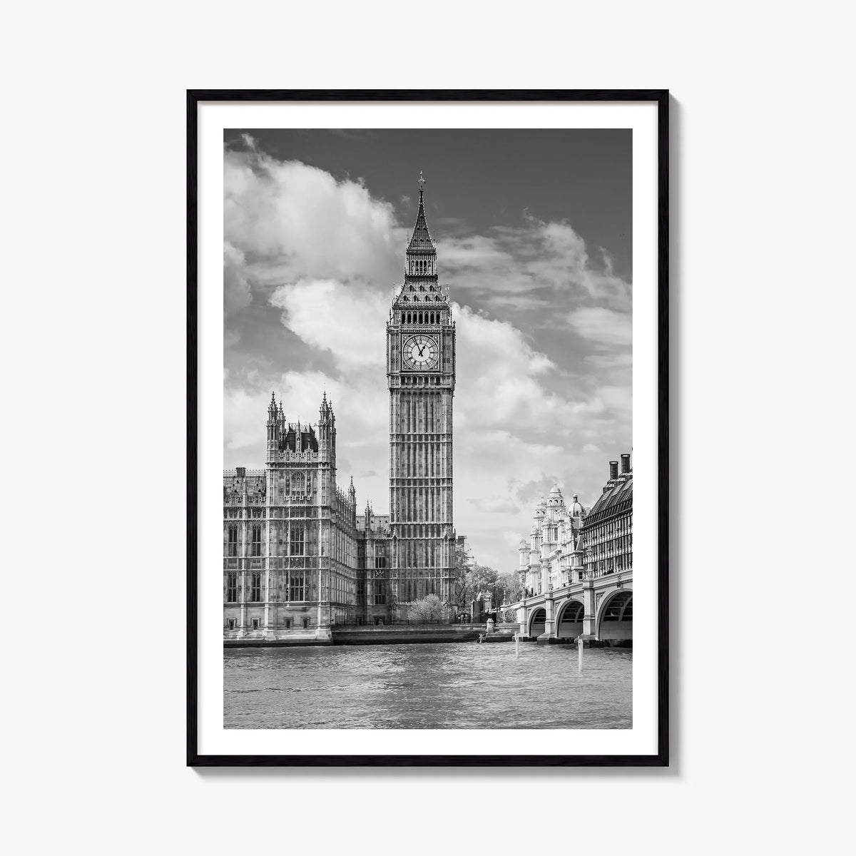 London no. 2 black & white photo poster of England, UK – vertical wall art, unframed print shown in interior mockup