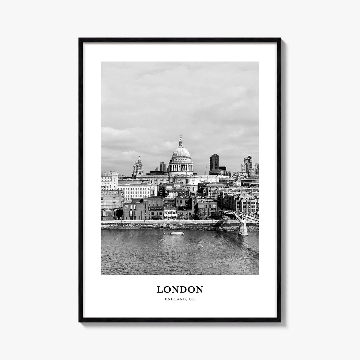 London no. 3 black & white classic poster of England, UK – vertical wall art, unframed print shown in interior mockup