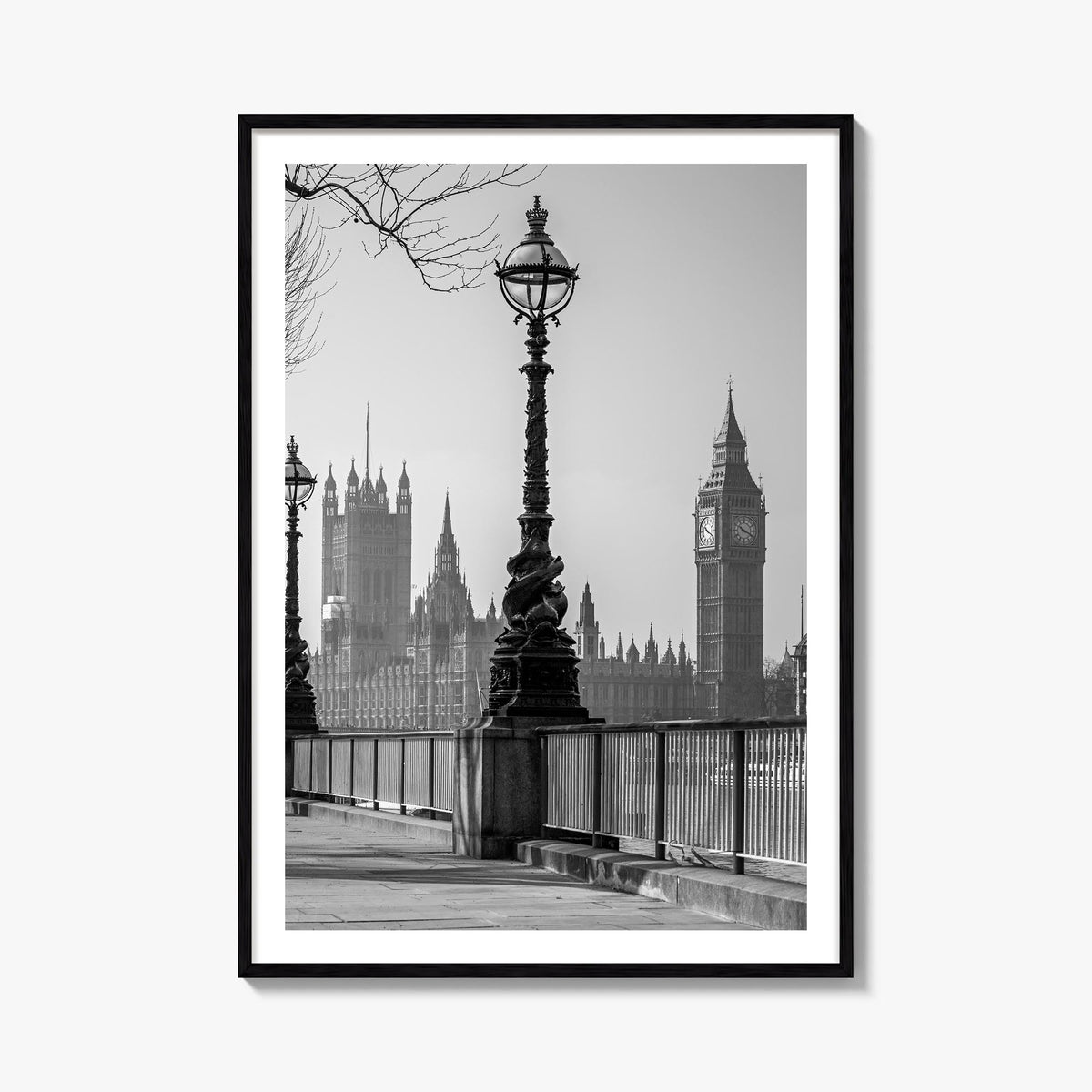 London no. 3 black & white photo poster of England, UK – vertical wall art, unframed print shown in interior mockup