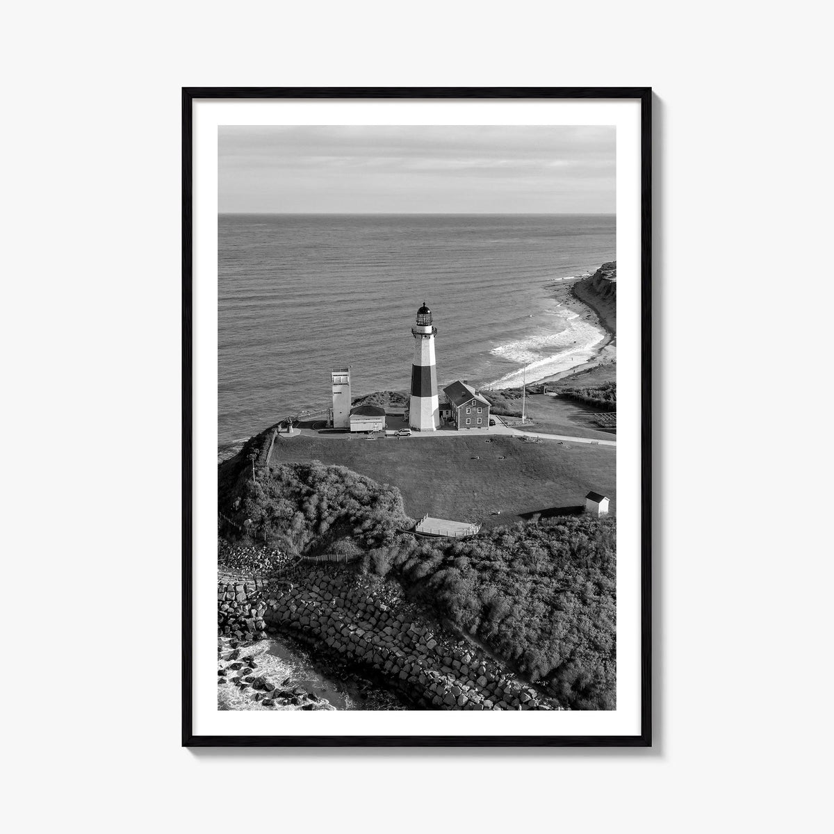 Long Island black & white photo poster of New York, USA – vertical wall art, unframed print shown in interior mockup