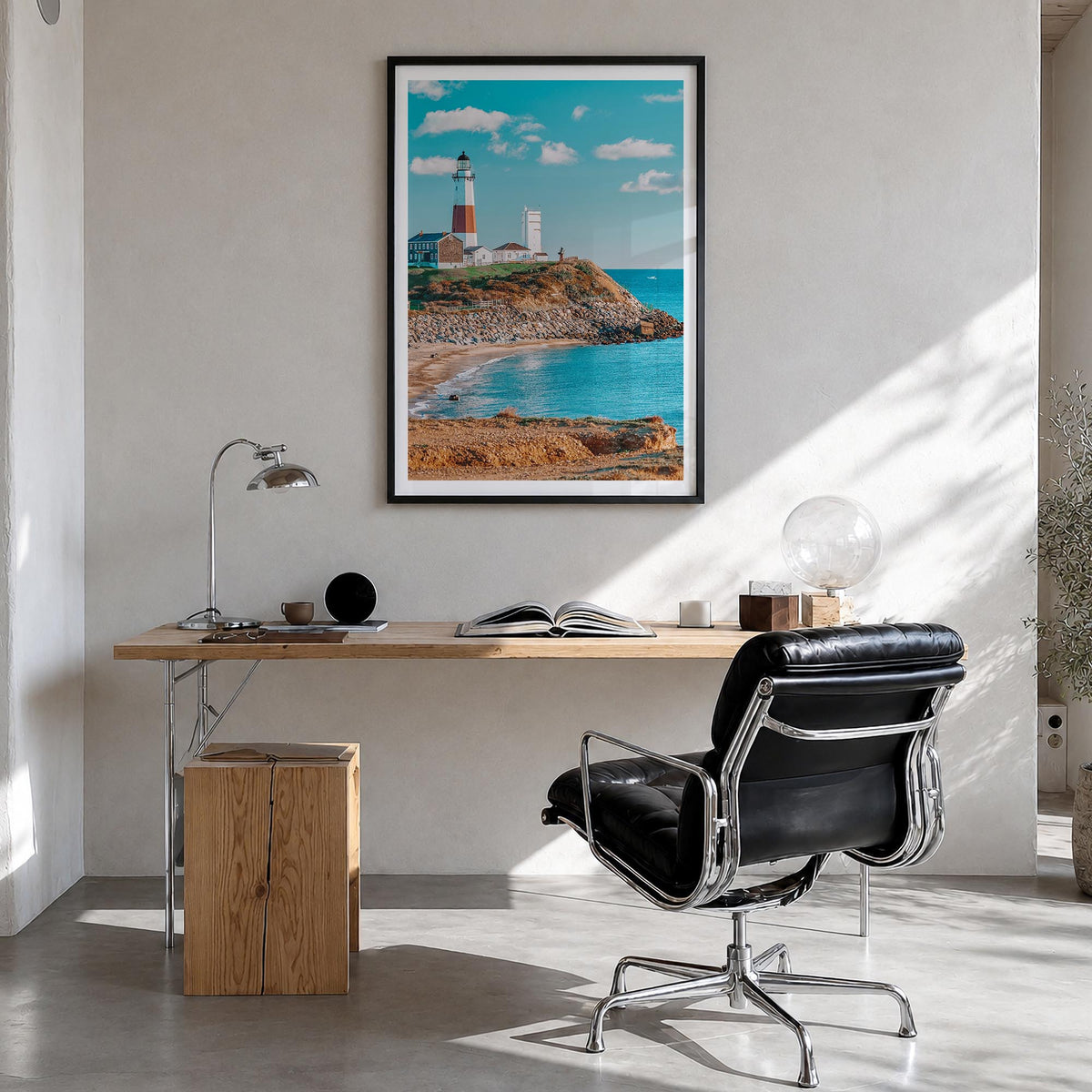 Long Island no. 1 colorful photo poster of New York, USA – vertical wall art in black wood frame with white border, hanging o