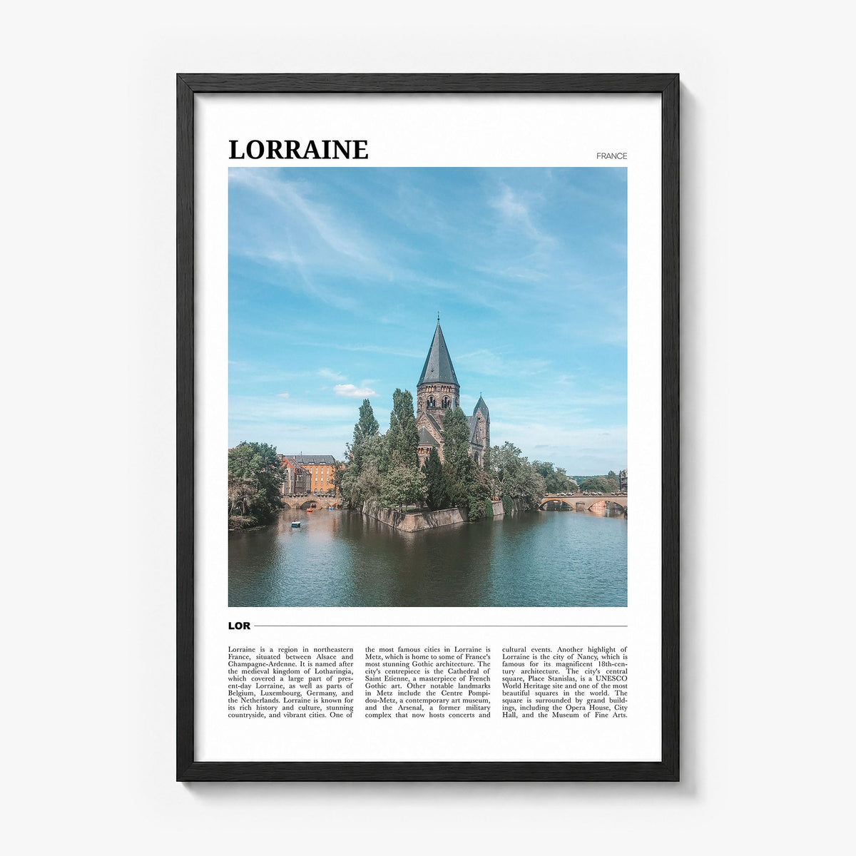 Lorraine Travel Poster in a black wood frame