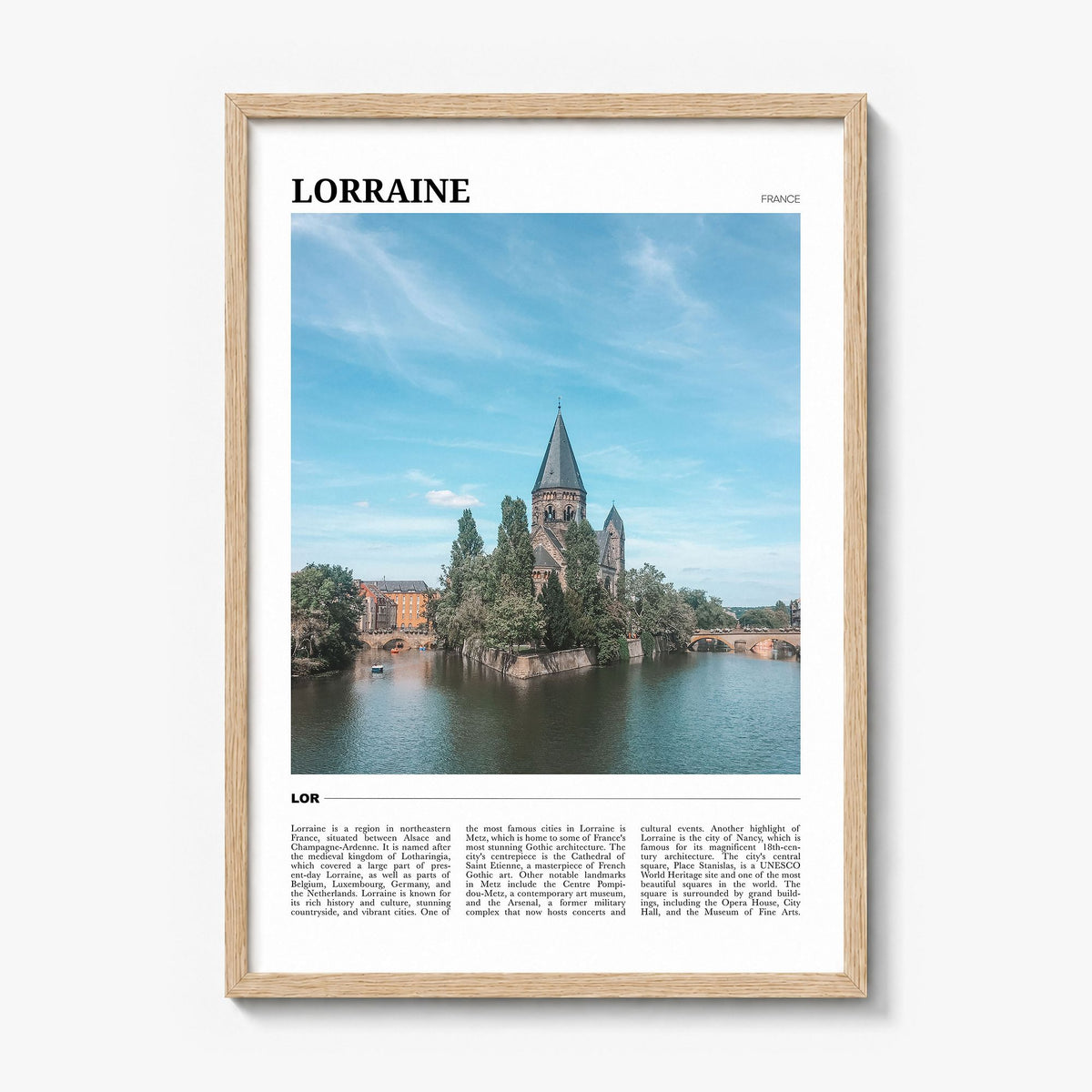 Lorraine Travel Poster in a natural wood frame