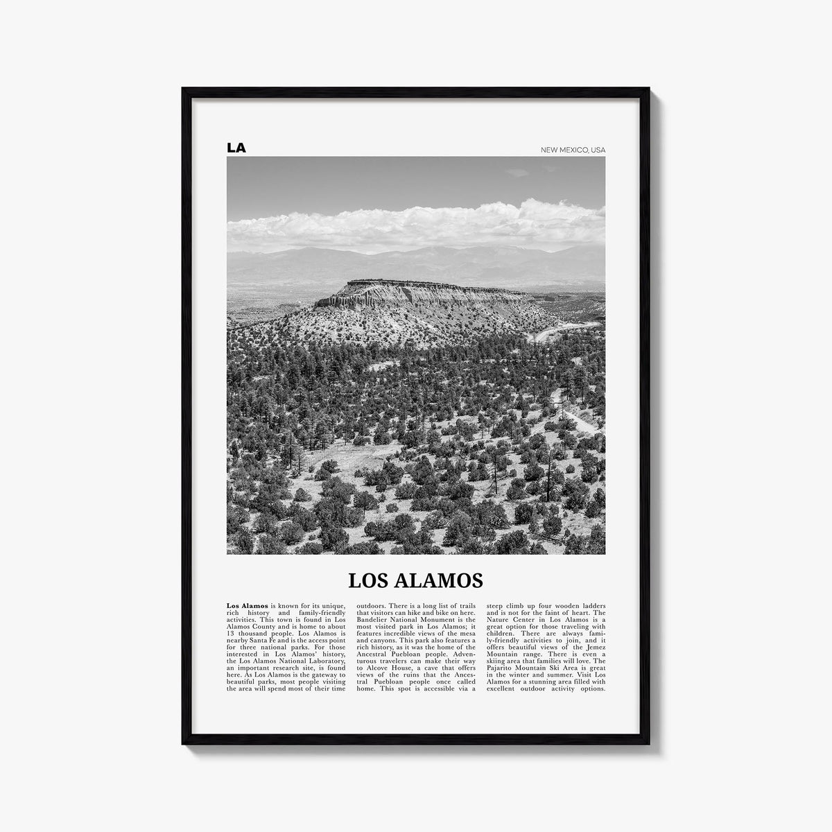 Los Alamos black & white newspaper poster of Chile – vertical wall art, unframed print shown in interior mockup