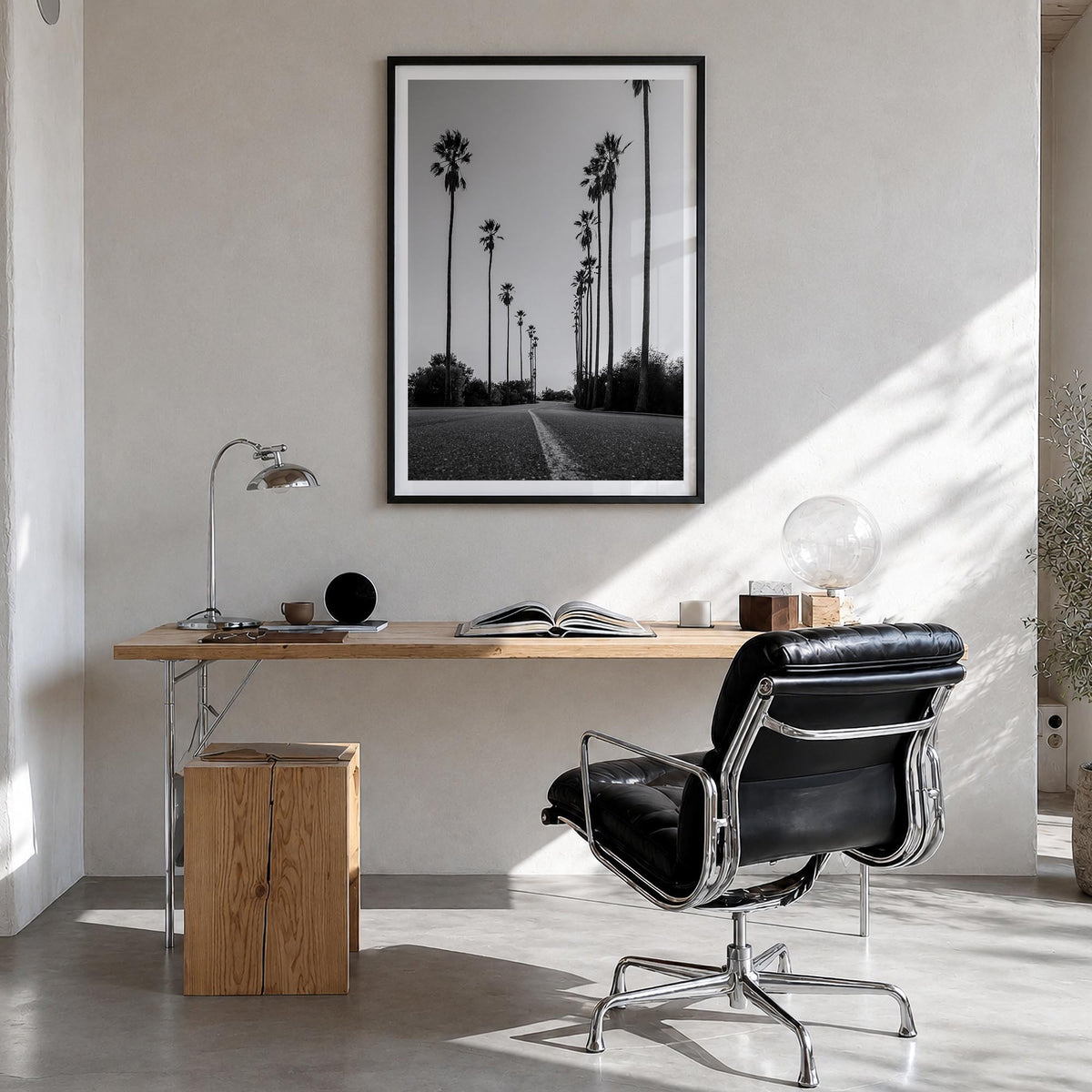 Los Angeles no. 2 black & white photo poster of California, USA – vertical wall art in black wood frame with white border, ha