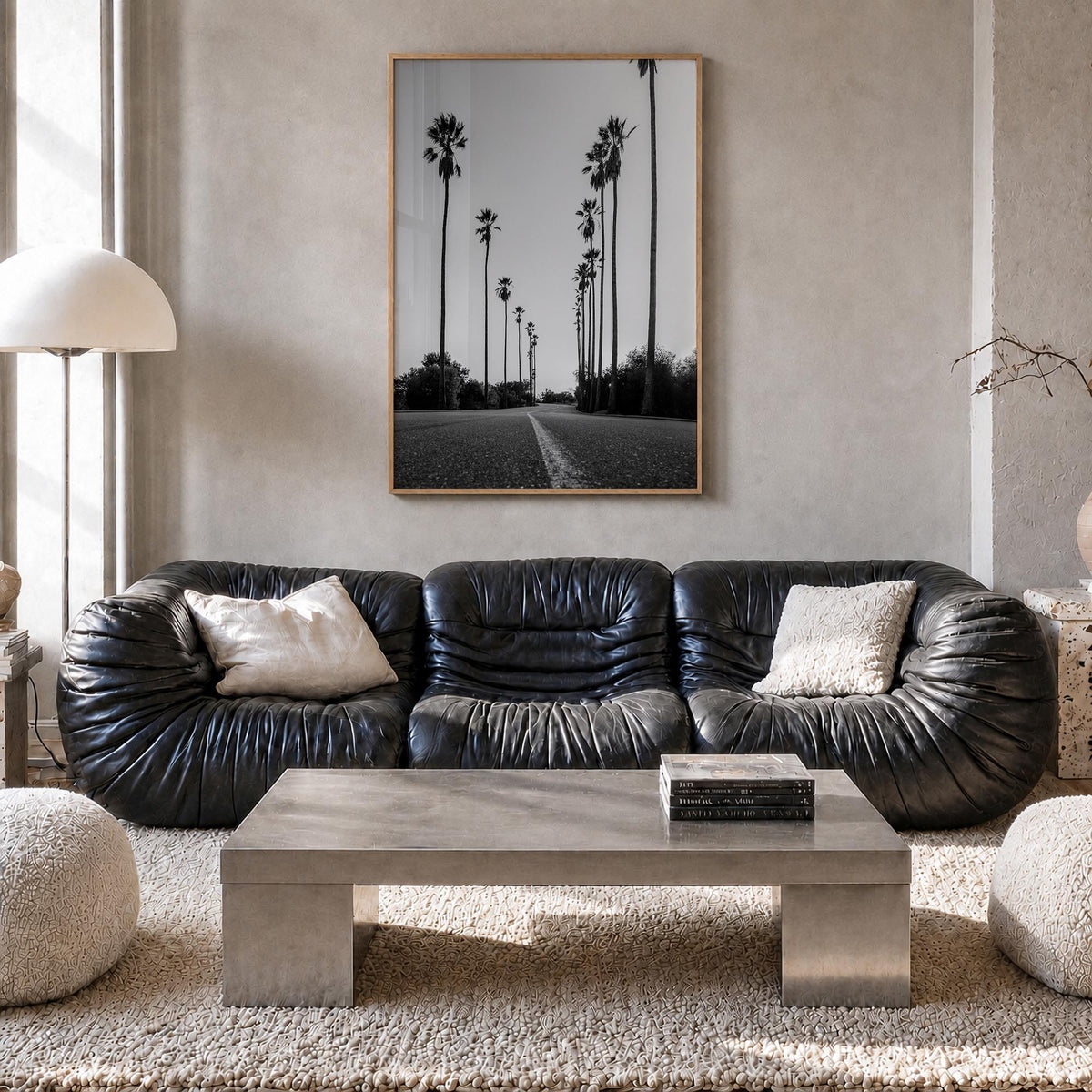 Los Angeles no. 2 black & white photo poster of California, USA – vertical wall art in natural wood frame, hanging on wall