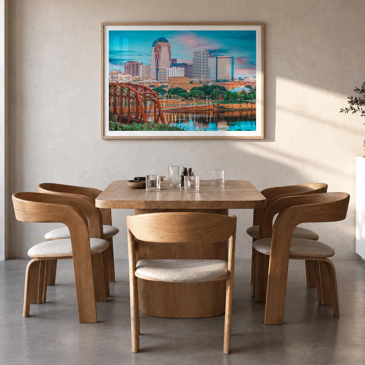 Louisiana colorful photo poster of United States – horizontal wall art in natural wood frame with white border, hanging on wa