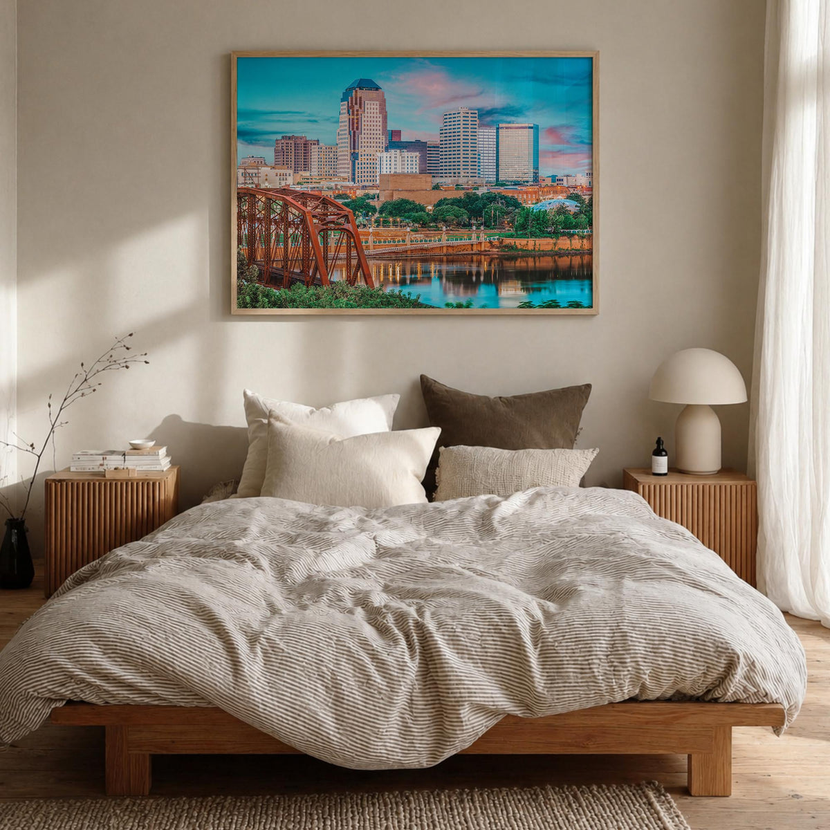 Louisiana colorful photo poster of United States – horizontal wall art in natural wood frame, hanging on wall