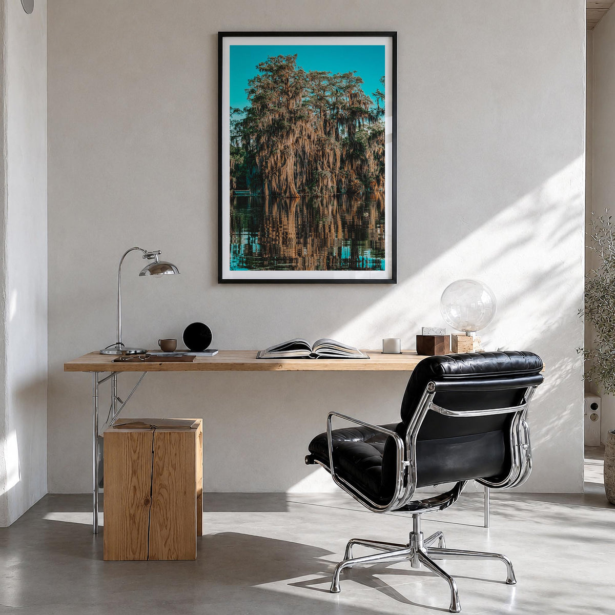 Louisiana no. 1 colorful photo poster of United States – vertical wall art in black wood frame with white border, hanging on