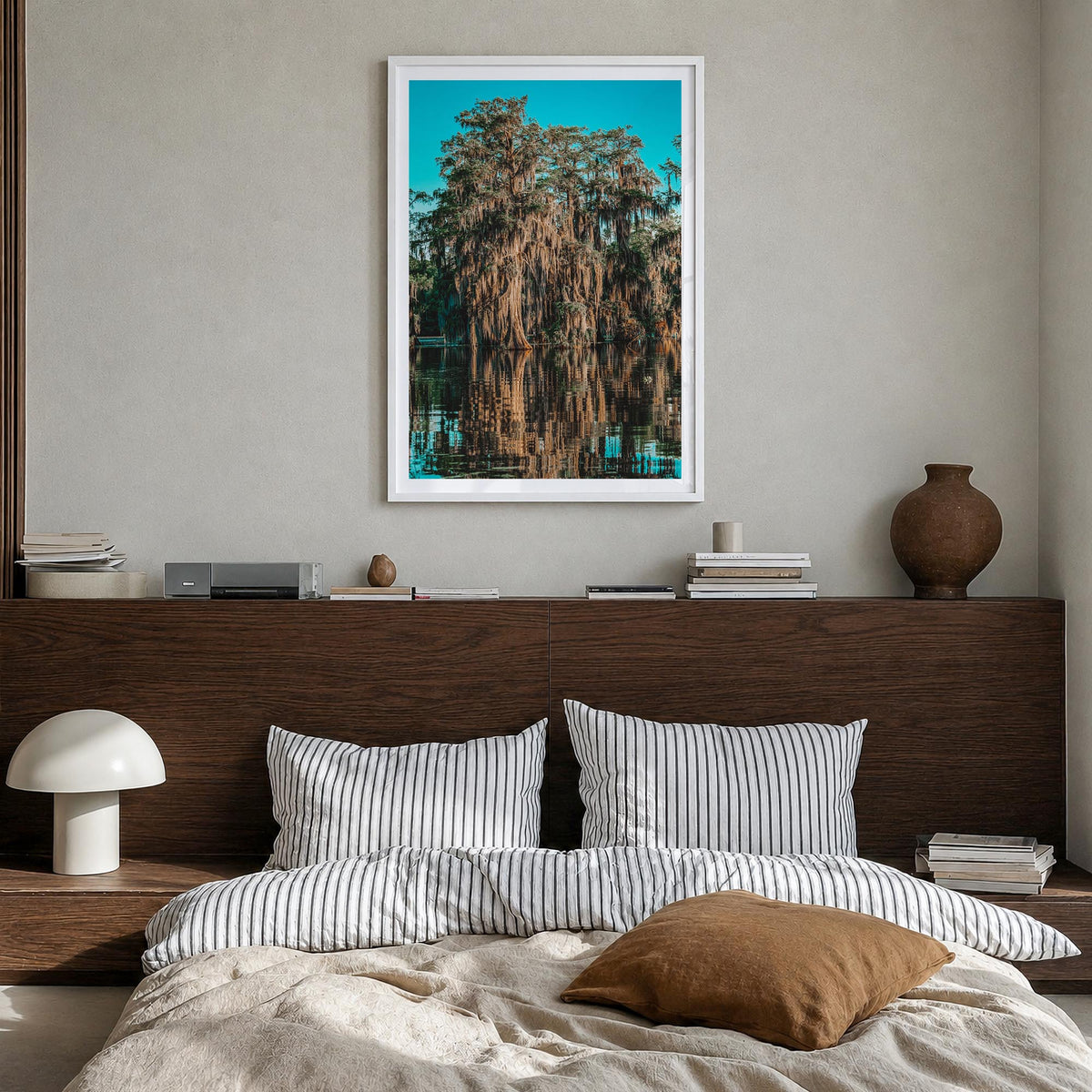 Louisiana no. 1 colorful photo poster of United States – vertical wall art in white wood frame with white border, hanging on