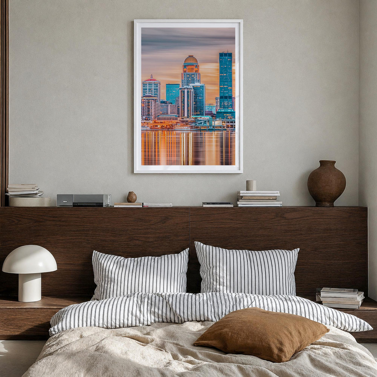 Louisville no. 1 colorful photo poster of Kentucky, USA – vertical wall art in white wood frame with white border, hanging on
