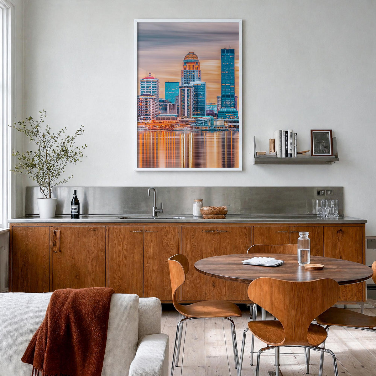 Louisville no. 1 colorful photo poster of Kentucky, USA – vertical wall art in white wood frame, hanging on wall
