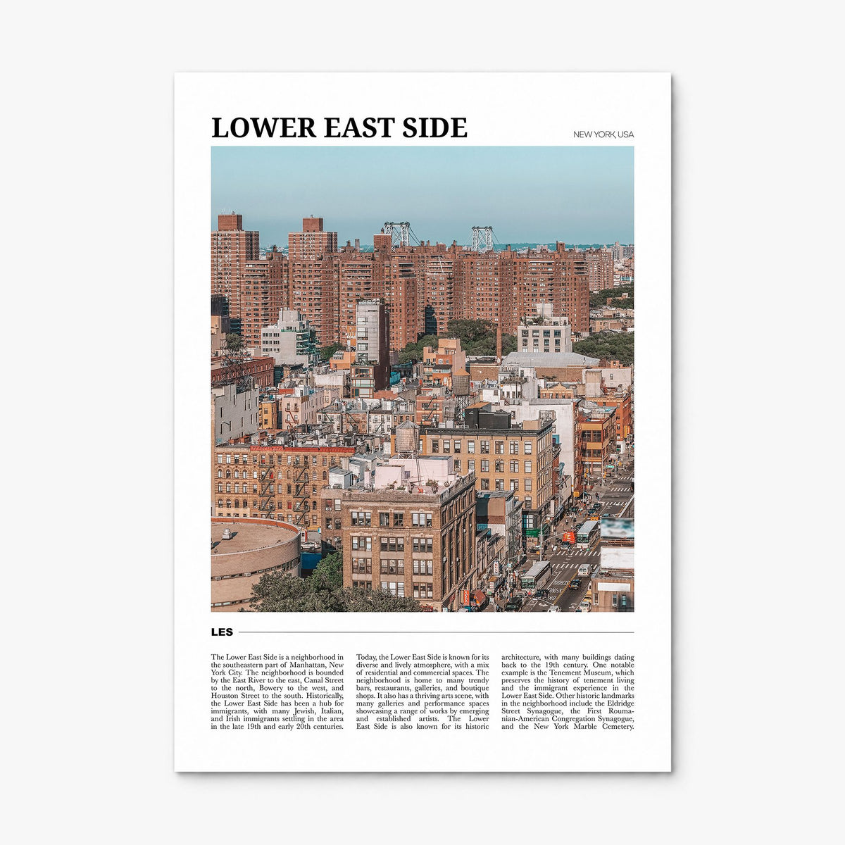 Lower East Side Travel Poster, print only (unframed)