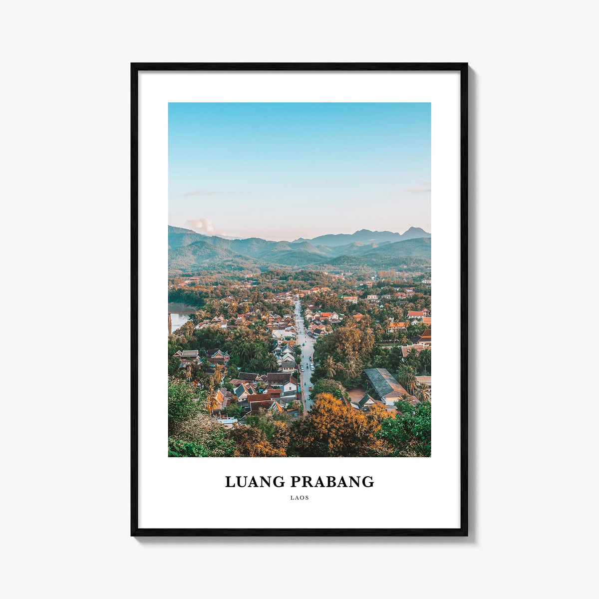 Luang Prabang colorful classic poster of Laos – vertical wall art, unframed print shown in interior mockup