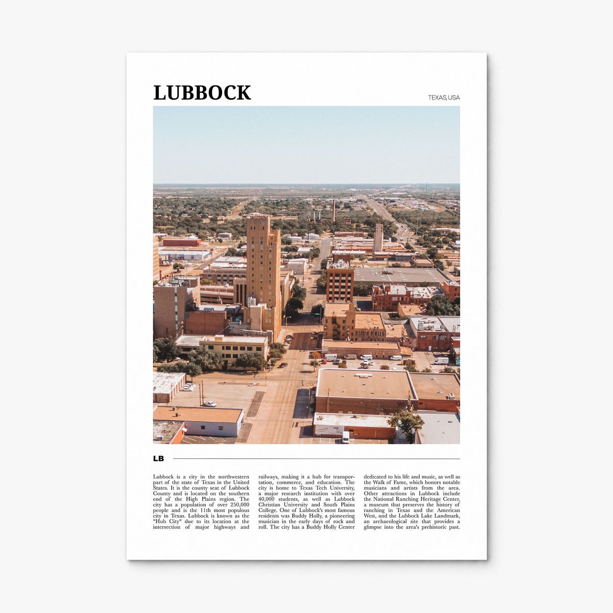 Lubbock Travel Poster, print only (unframed)