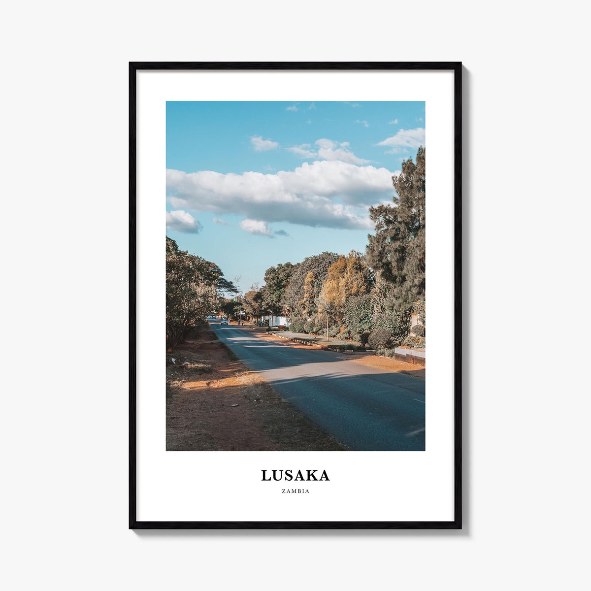 Lusaka colorful classic poster of Zambia – vertical wall art, unframed print shown in interior mockup