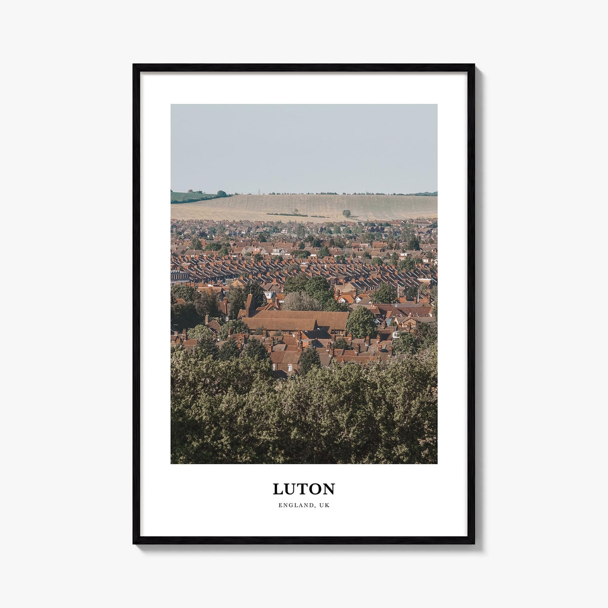 Luton colorful classic poster of United Kingdom – vertical wall art, unframed print shown in interior mockup