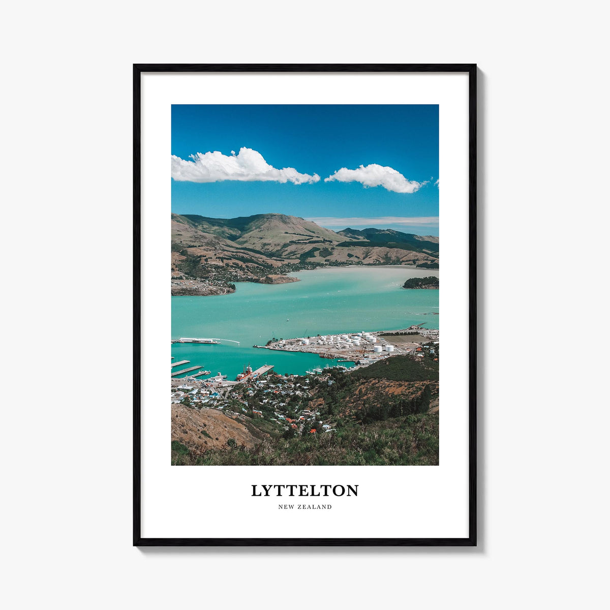 Lyttelton colorful classic poster of New Zealand – vertical wall art, unframed print shown in interior mockup