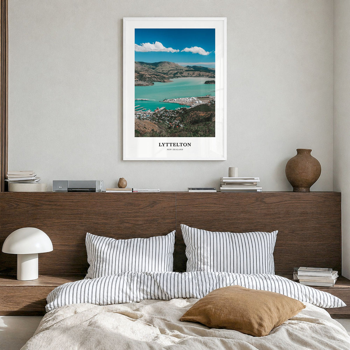 Lyttelton Classic Poster in a white wood frame, hanging in a bedroom