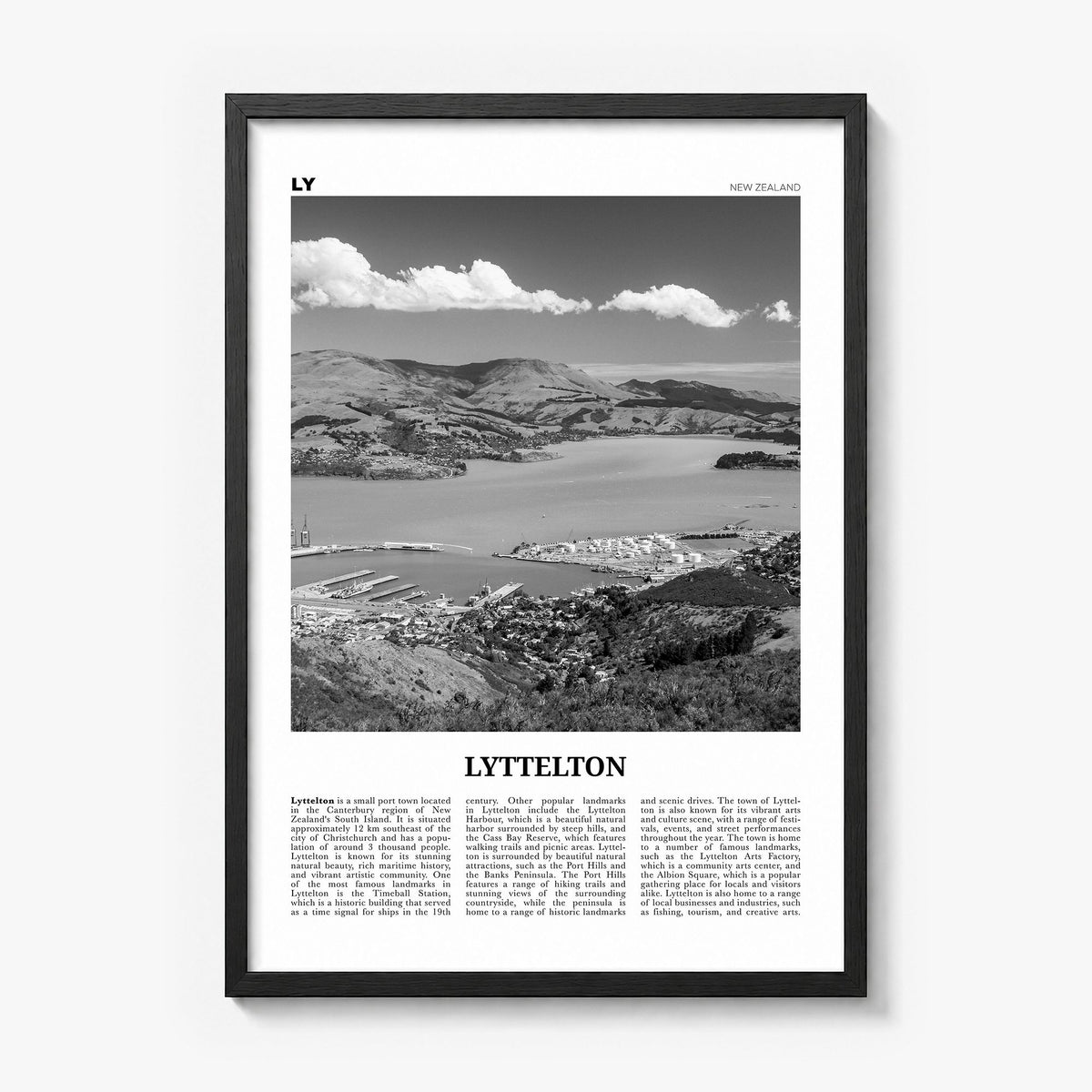 Lyttelton Newspaper Poster in a black wood frame