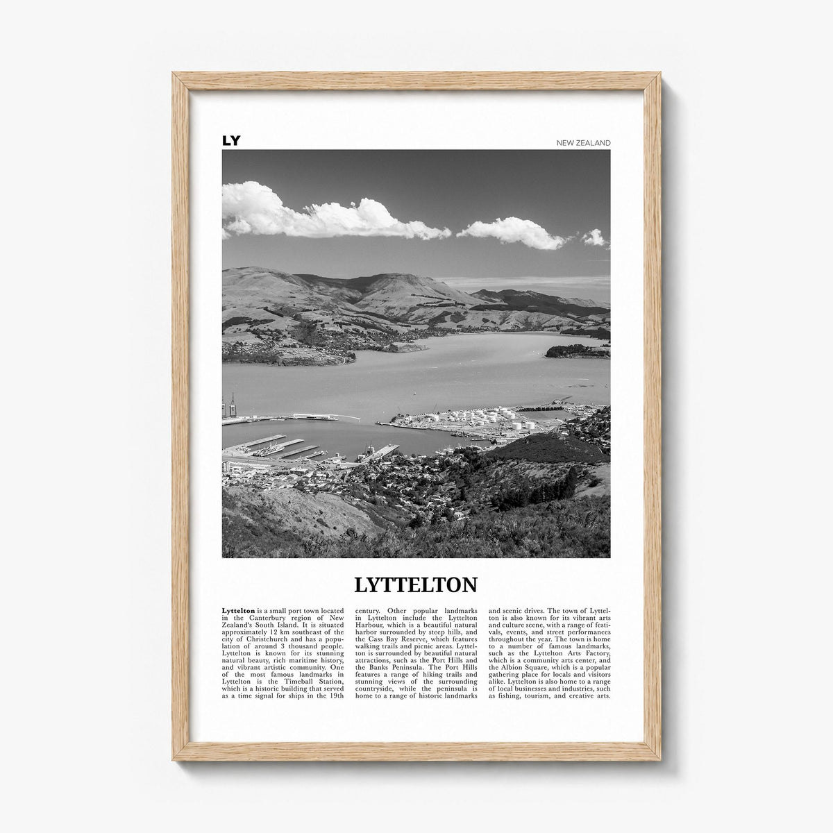 Lyttelton Newspaper Poster in a natural wood frame