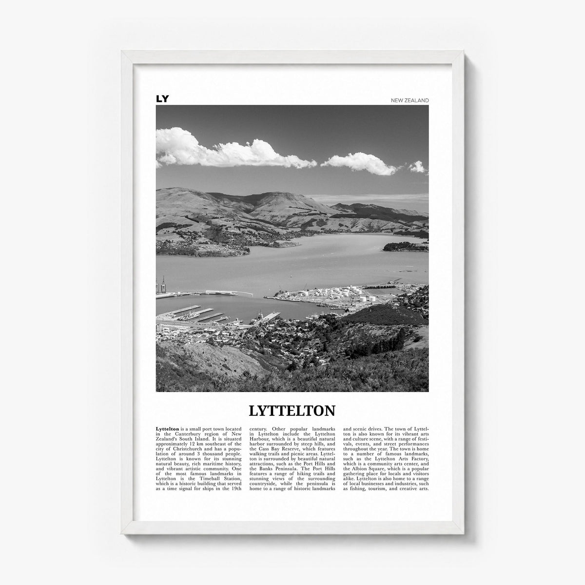 Lyttelton Newspaper Poster in a white wood frame