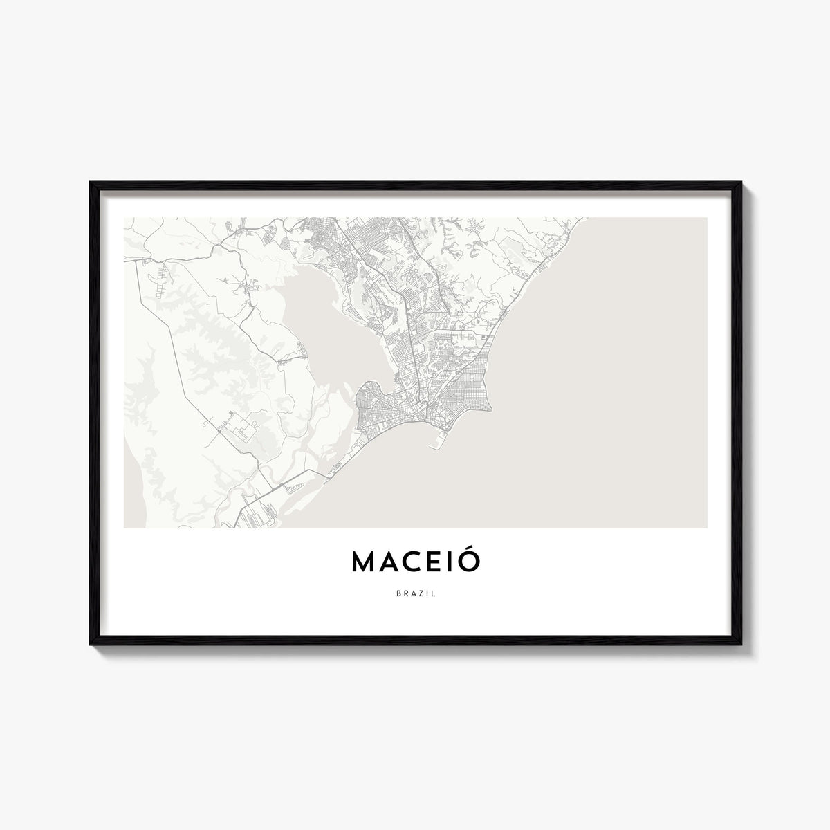 Maceió black & white map poster of Brazil – horizontal wall art, unframed print shown in interior mockup