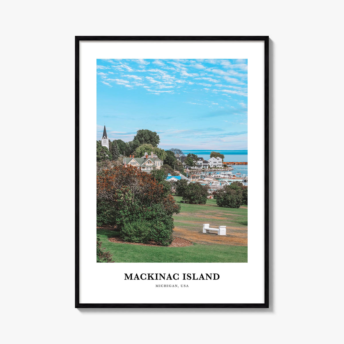 Mackinac Island colorful classic poster of Michigan, USA – vertical wall art, unframed print shown in interior mockup