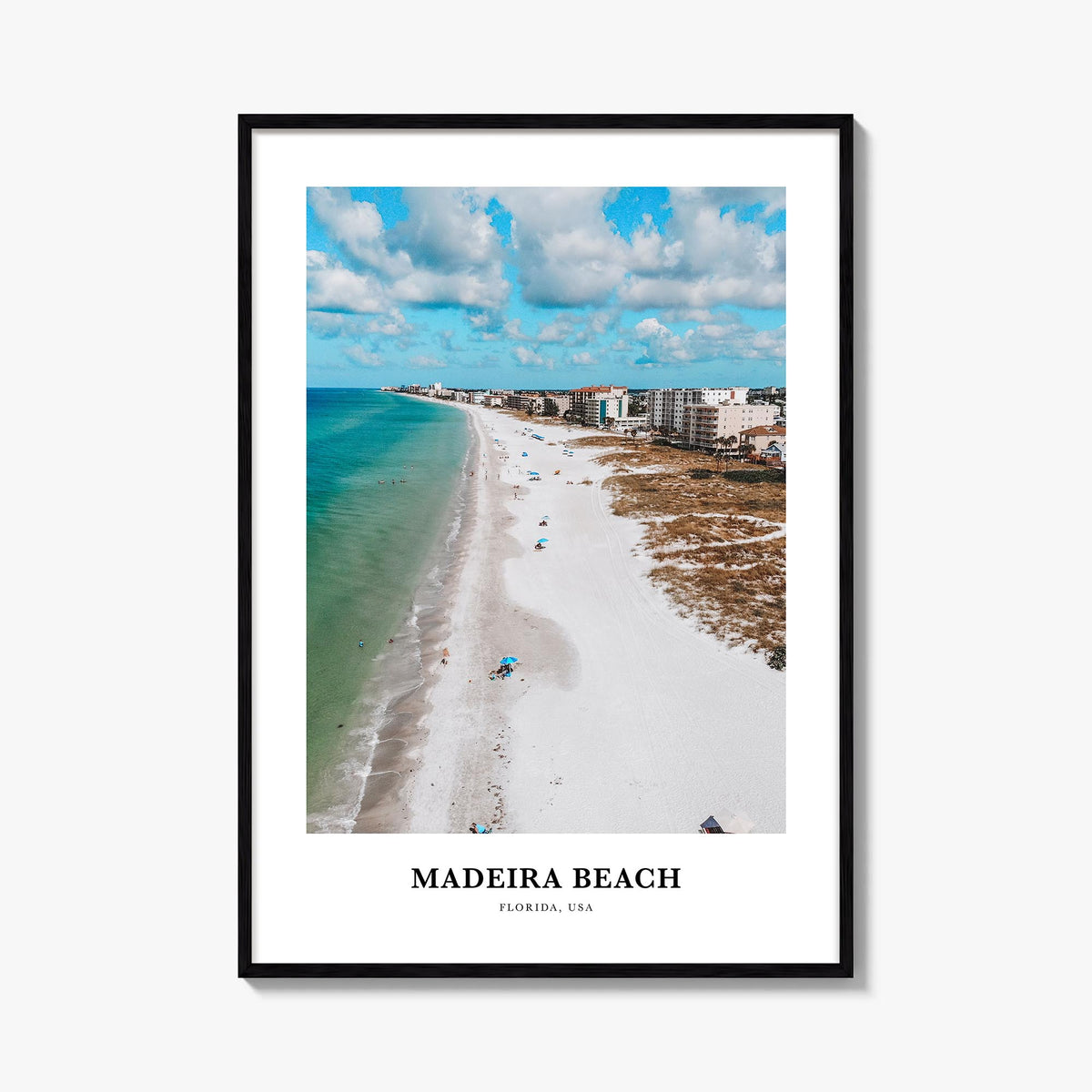 Madeira Beach colorful classic poster of Florida, USA – vertical wall art, unframed print shown in interior mockup