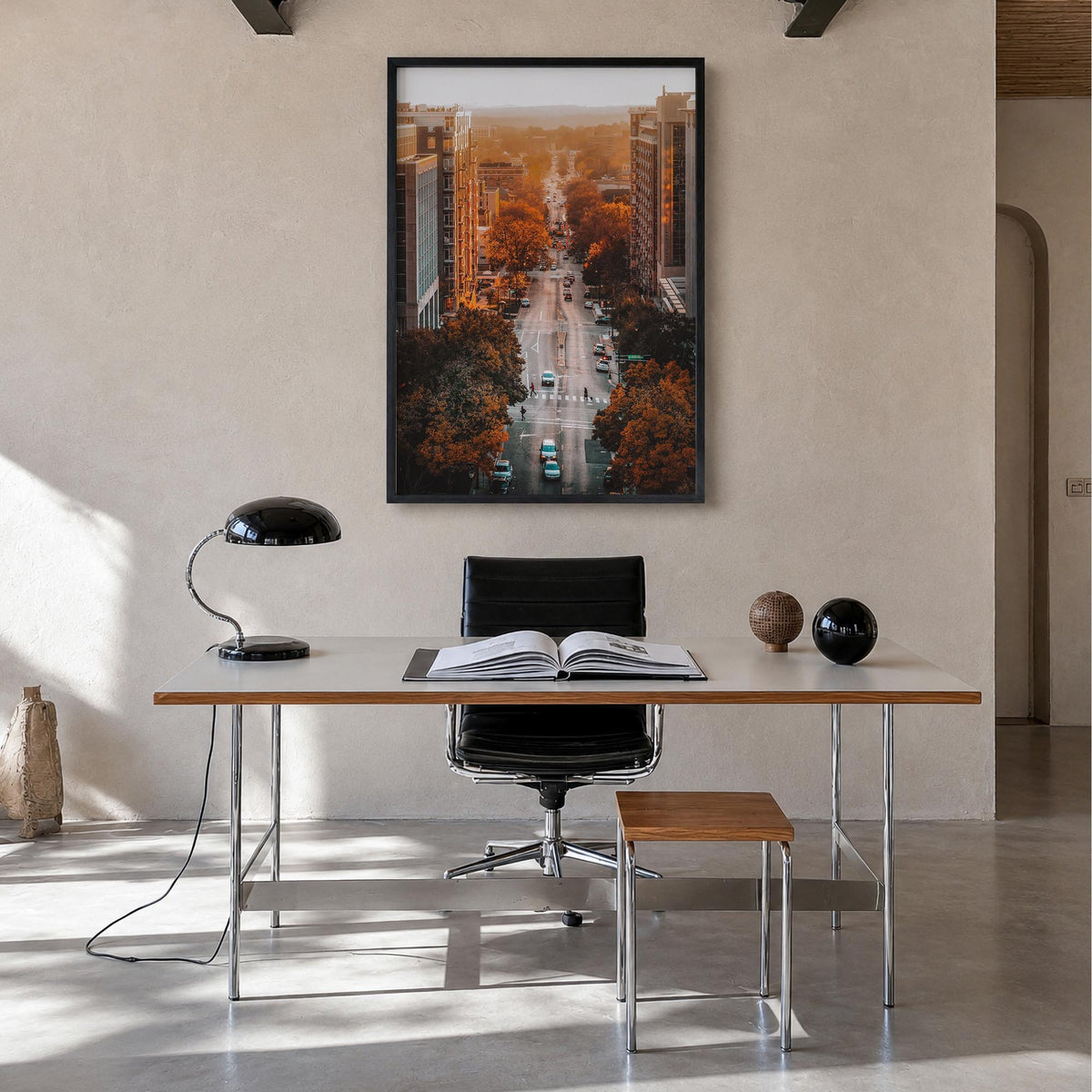 Madison no. 3 colorful photo poster of Wisconsin, USA – vertical wall art in black wood frame, hanging on wall