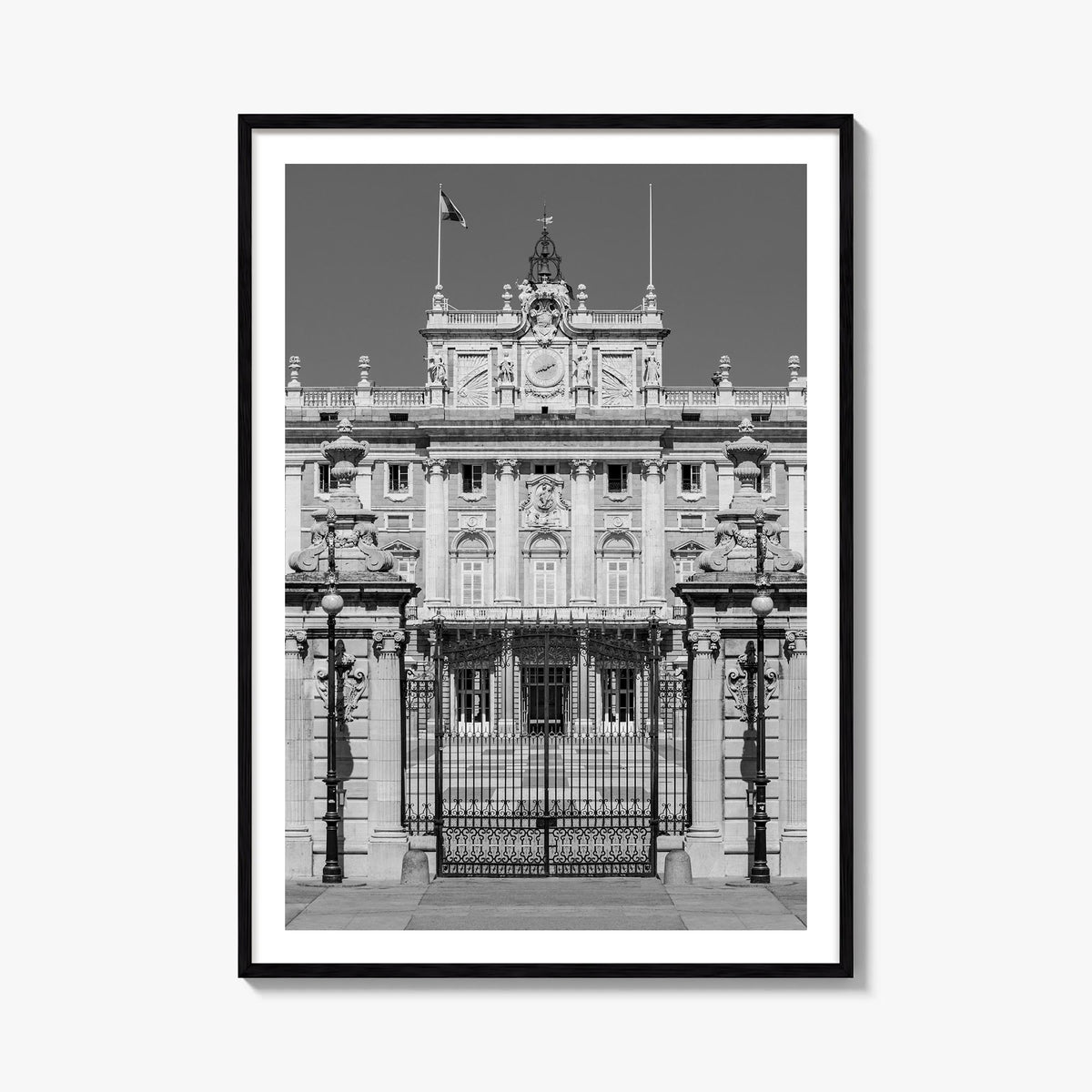 Madrid no. 2 black & white photo poster of Spain – vertical wall art, unframed print shown in interior mockup
