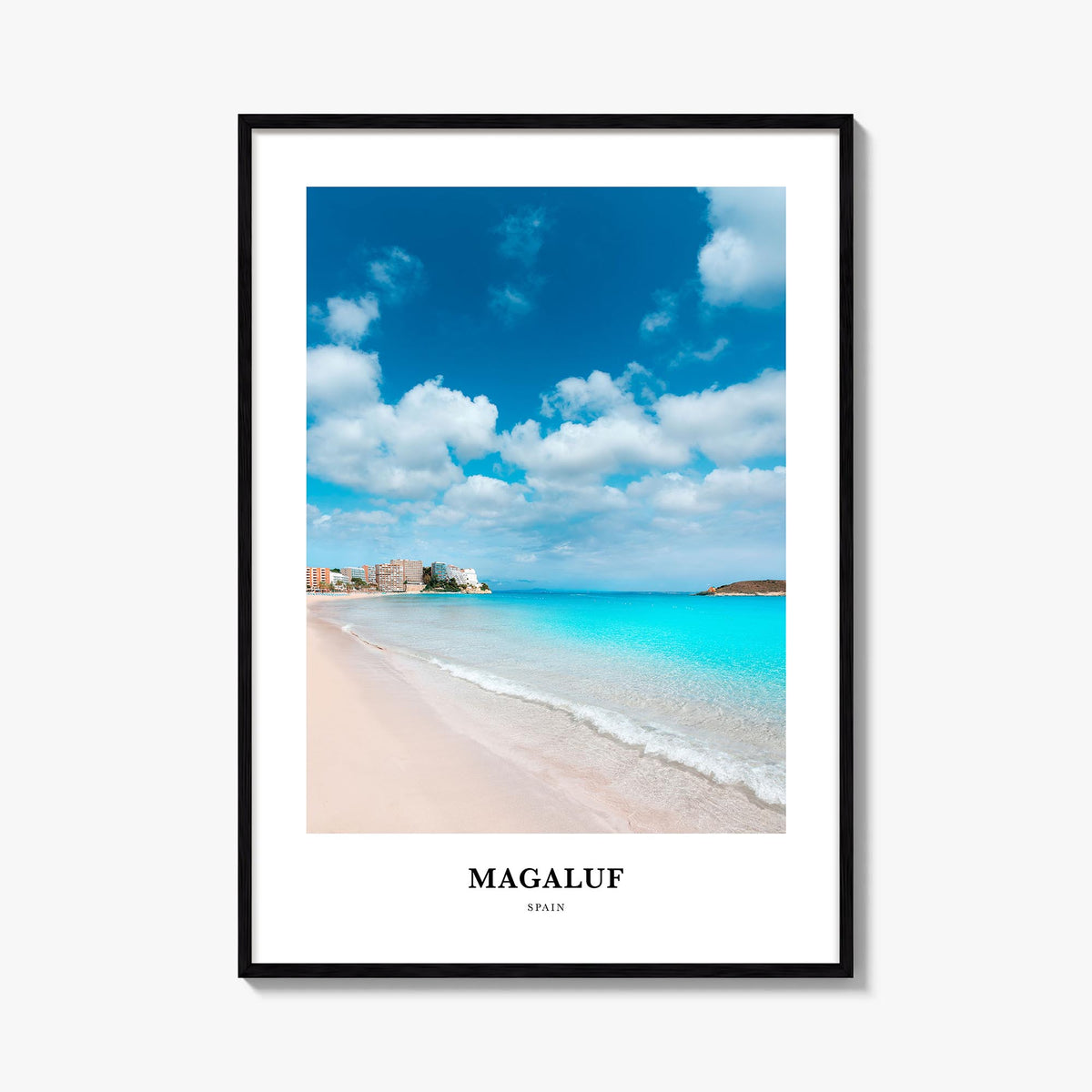 Magaluf colorful classic poster of Spain – vertical wall art, unframed print shown in interior mockup