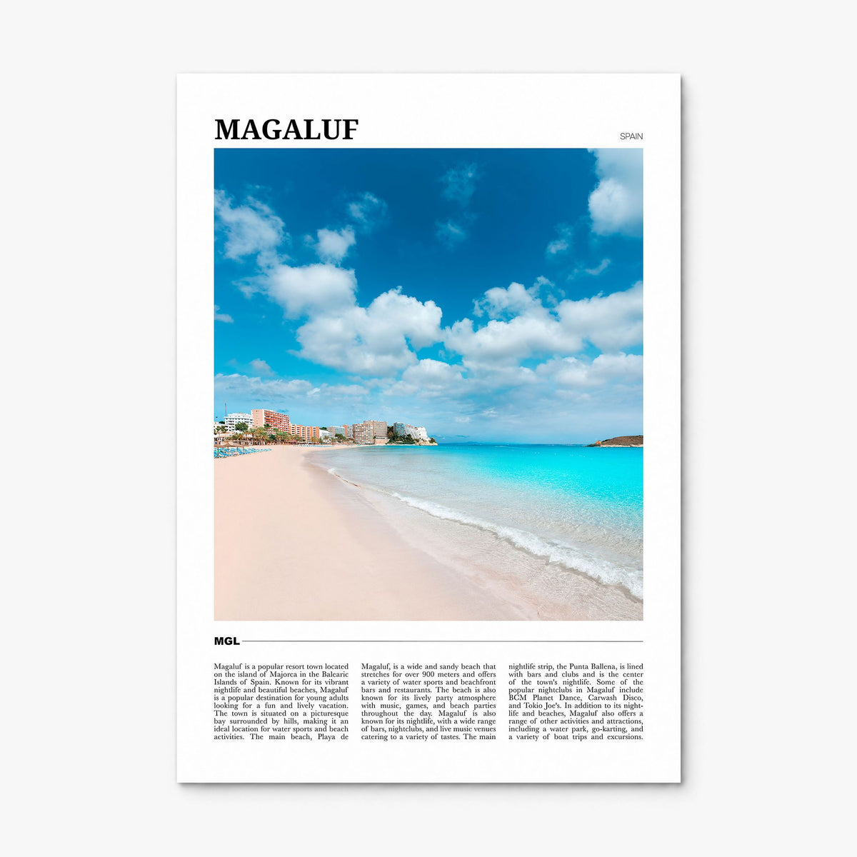 Magaluf Travel Poster, print only (unframed)