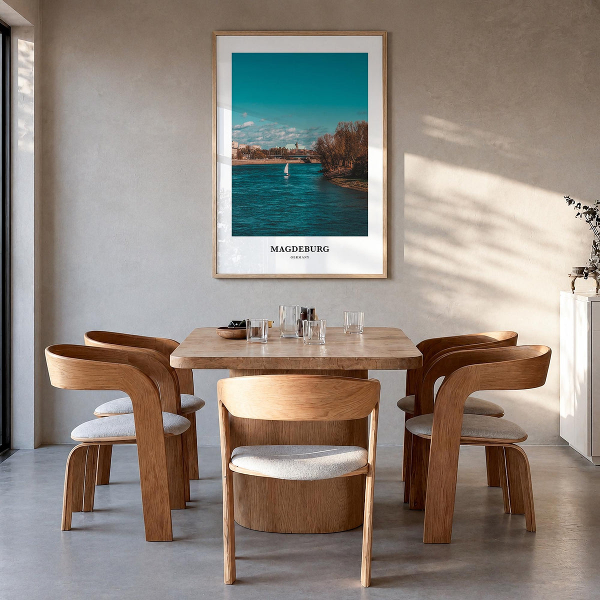 Magdeburg no. 1 colorful classic poster of Germany – vertical wall art in natural wood frame, hanging on wall