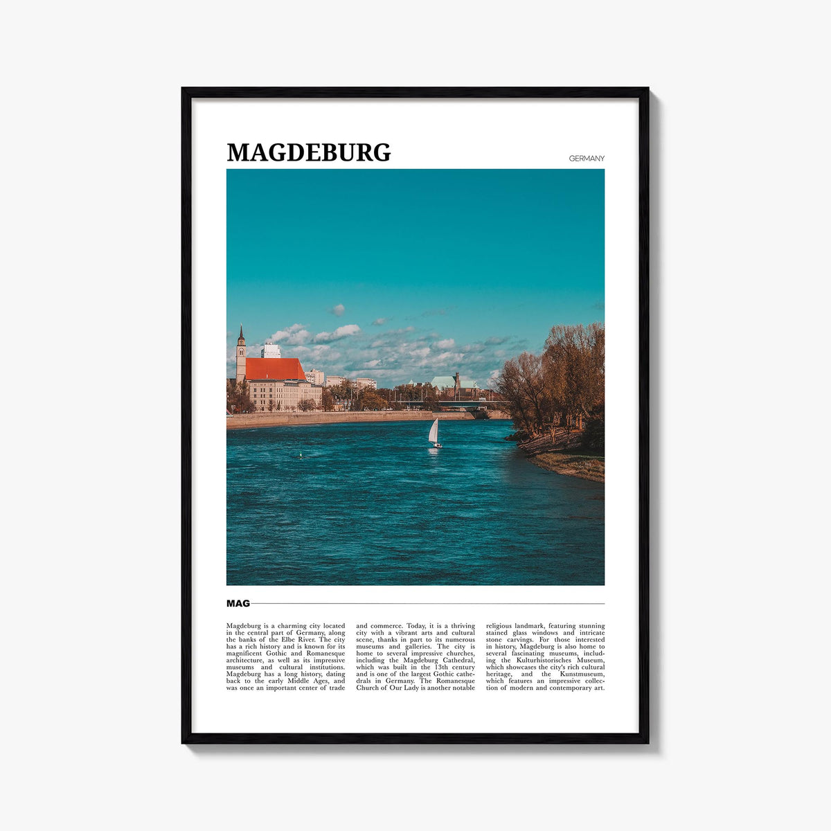 Magdeburg no. 1 colorful travel poster of Germany – vertical wall art, unframed print shown in interior mockup