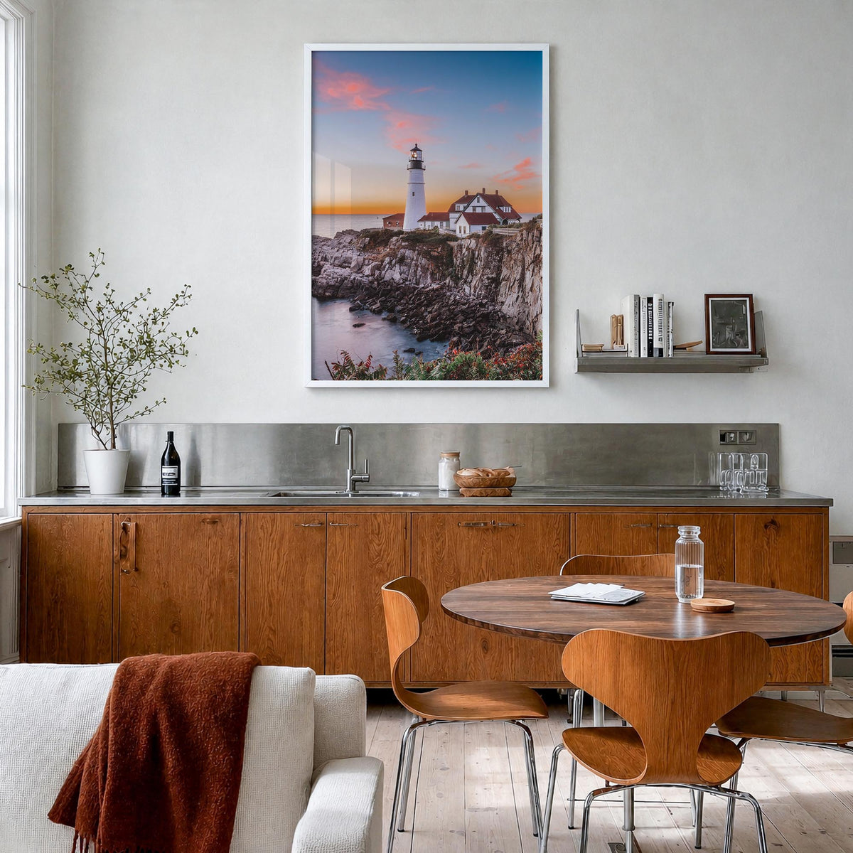 Maine no. 1 colorful photo poster of United States – vertical wall art in white wood frame, hanging on wall