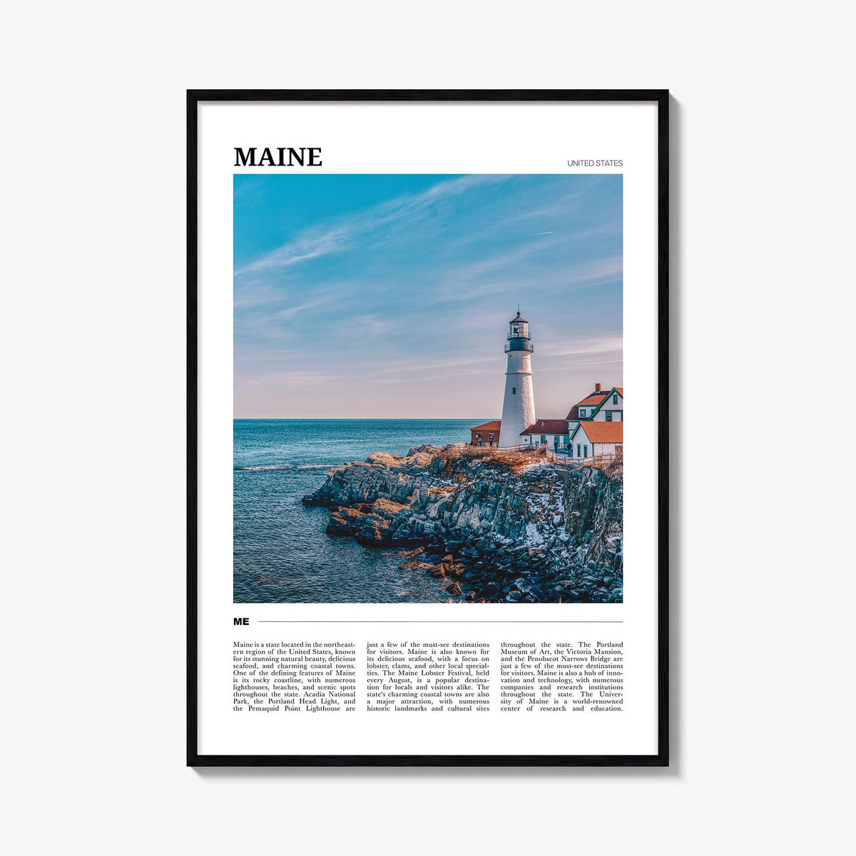 Maine no. 1 colorful travel poster of United States – vertical wall art, unframed print shown in interior mockup