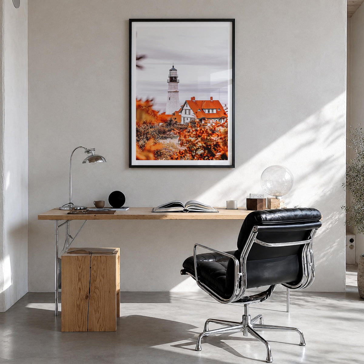 Maine no. 2 colorful photo poster of United States – vertical wall art in black wood frame with white border, hanging on wall