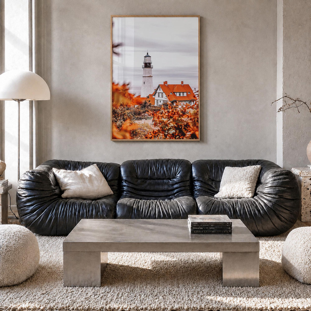 Maine no. 2 colorful photo poster of United States – vertical wall art in natural wood frame, hanging on wall