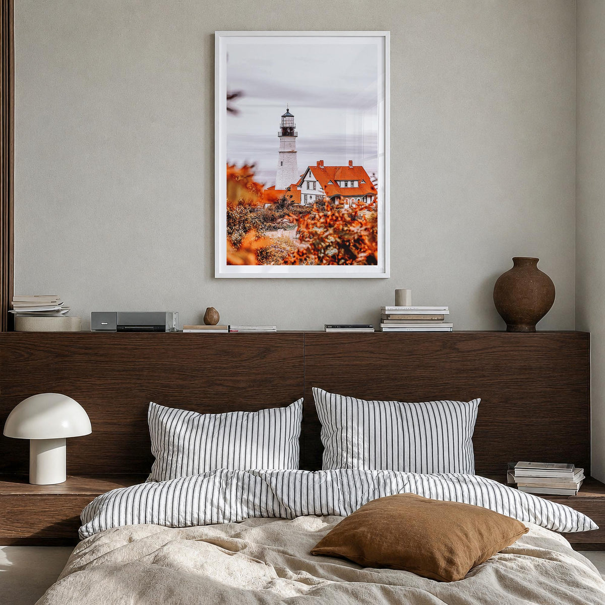 Maine no. 2 colorful photo poster of United States – vertical wall art in white wood frame with white border, hanging on wall