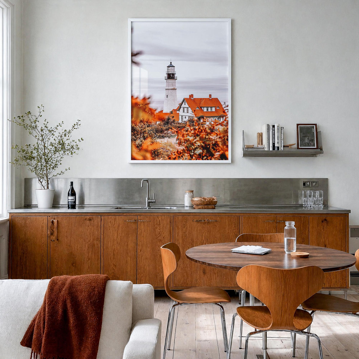 Maine no. 2 colorful photo poster of United States – vertical wall art in white wood frame, hanging on wall