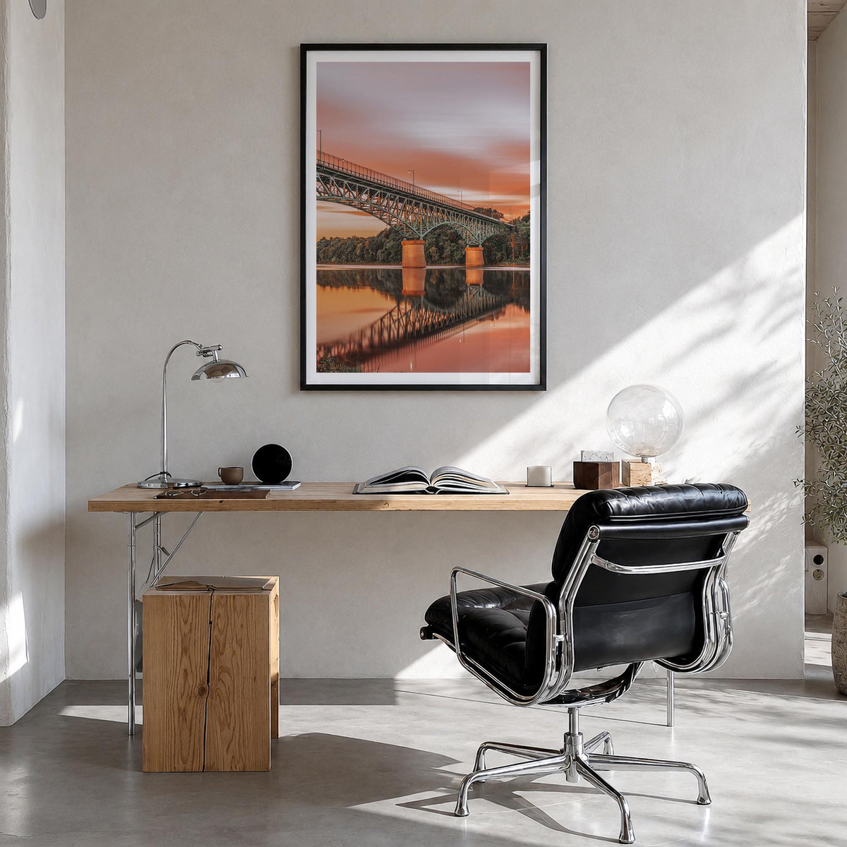 Maine no. 3 colorful photo poster of United States – vertical wall art in black wood frame with white border, hanging on wall