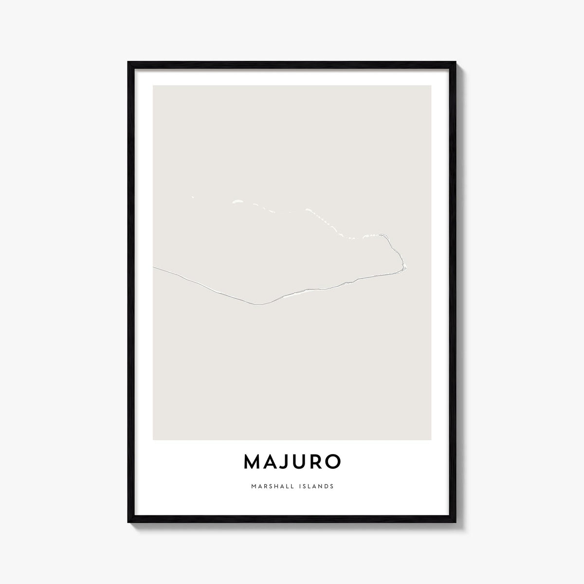 Majuro black & white map poster of Marshall Islands – vertical wall art, unframed print shown in interior mockup
