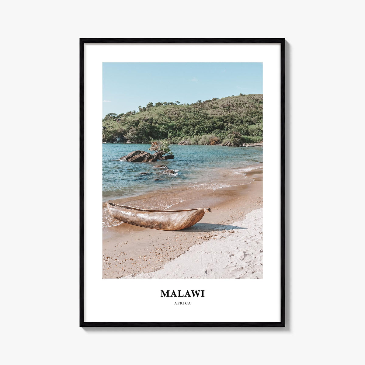 Malawi colorful classic poster of Africa – vertical wall art, unframed print shown in interior mockup
