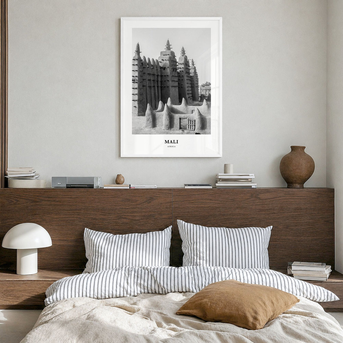 Mali Classic Poster in a white wood frame, hanging in a bedroom